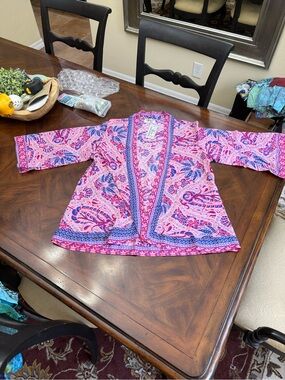 India Boutique Pink and Blue Paisley Swim Coverup Kimono